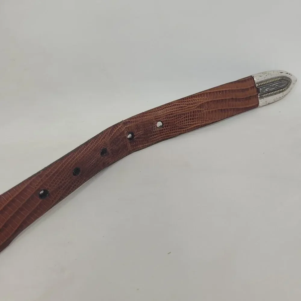 VTG Tulliani Belt 48 Brown Italian Leather Lizard Embossed Western Cowboy Rodeo